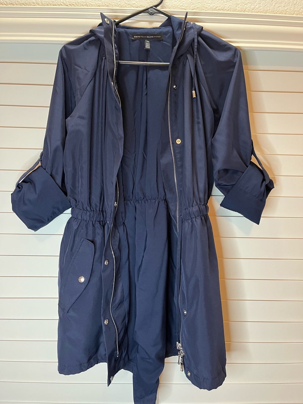 White House Black Market — Lightweight Navy Hooded Anorak Jacket